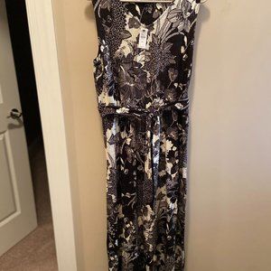 NWT!! Talbot's Black/Tan Floral Tie Belt Sleeveless Maxi Dress, Size Petite L